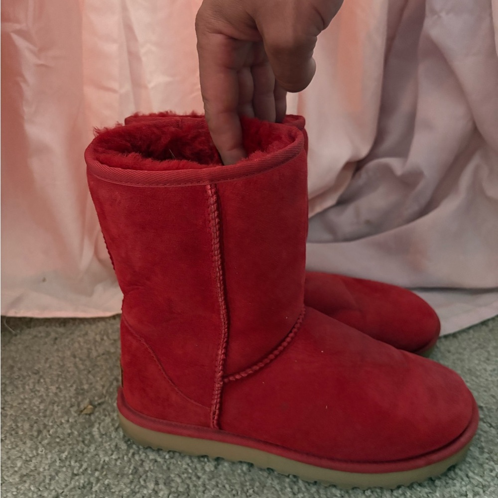 UGG Red Winter Rain Boots with Sheepskin Lining